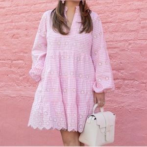 Sail to Sable -  Pink Gingham Long Sleeve Eyelet Lined Dress 👗